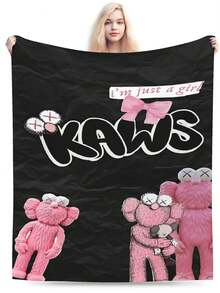 Kawss Kawaii Kaw Blanket The Ultimate Anime Fan Gift - Luxuriously Soft Flannel Blanket, Cartoon Printed Throw For Home, Camping, Travel, Perfect For Christmas & Birthdays - 黑色 - 查看 3