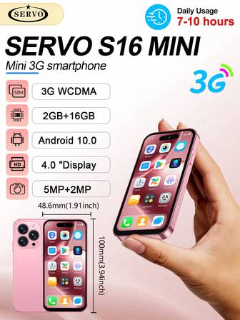 SERVO S16 Mini Smartphone Android 10.0 RAM 2GB ROM 16GB Dual SIM Cards 4.0-Inch Display GPS 2000mAh Battery 3G WCDMA Small Mobile Phone