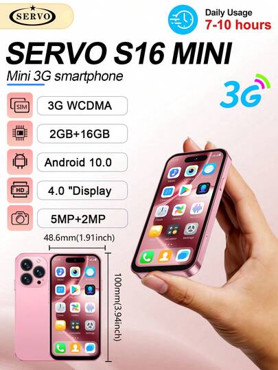 SERVO S16 Mini Smartphone Android 10.0 Dual SIM Karten 4,0 Zoll Display, das kleinste Handy der Welt, WLAN, GPS, 3G Mobilfunknetz, entsperrbares Handy