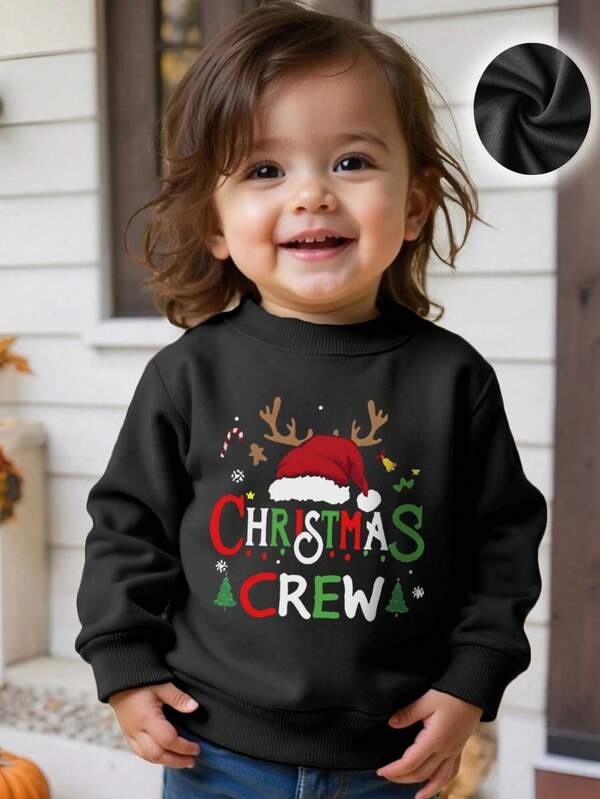 1pc Baby Girl Christmas Graphic Print Sweatshirt, Casual Pullover For Autumn/Winter , Adorable Sweatshirt Brings Joy And Happiness To Every Child! Interesting And Colorful Inspires Imagination, With Christmas Holiday Prints