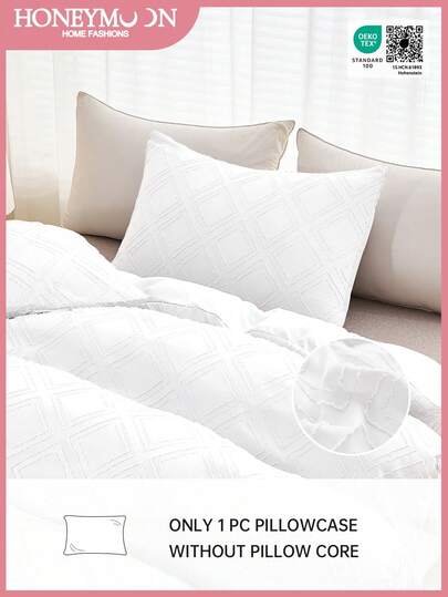 1 pieza Funda de almohada bordada con rombos blancos por un solo lado, suave y esponjosa, adecuada para la sala de estar, el dormitorio, la decoración del hogar, la funda de cojín del sofá, la funda de almohada para el coche, para todas las estaciones, certificada Oeko-Tex
