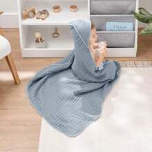 Toallas con Capucha para Bebé 2 Pzas, Grandes 81 x 81 cm – 6 Capas de Algodón Muselina 100% – Suaves y Absorbentes para Bebés, Niños y Niñas – Diseño Unisex(Azul Pacífico y Helecho Paquete de 2 - Bebé) - Multicolor - Ver 2