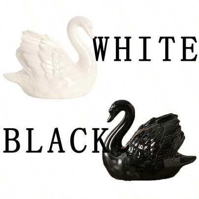 1pc Couple Swan Ceramic Figurine, Creative Living Room/Study Animal Decor, Black & White, Wedding Decoration, Photography Prop, Home Decor, Entryway, Tabletop