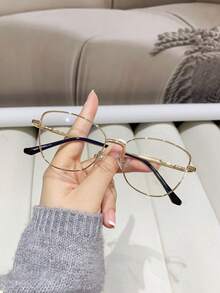 1 Cặp kính mắt mèo gọng kim loại màu vàng dành cho nữ, kiểu dáng thời trang và đa năng, phù hợp để đeo hàng ngày và làm phụ kiện. - Vàng - Xem 1