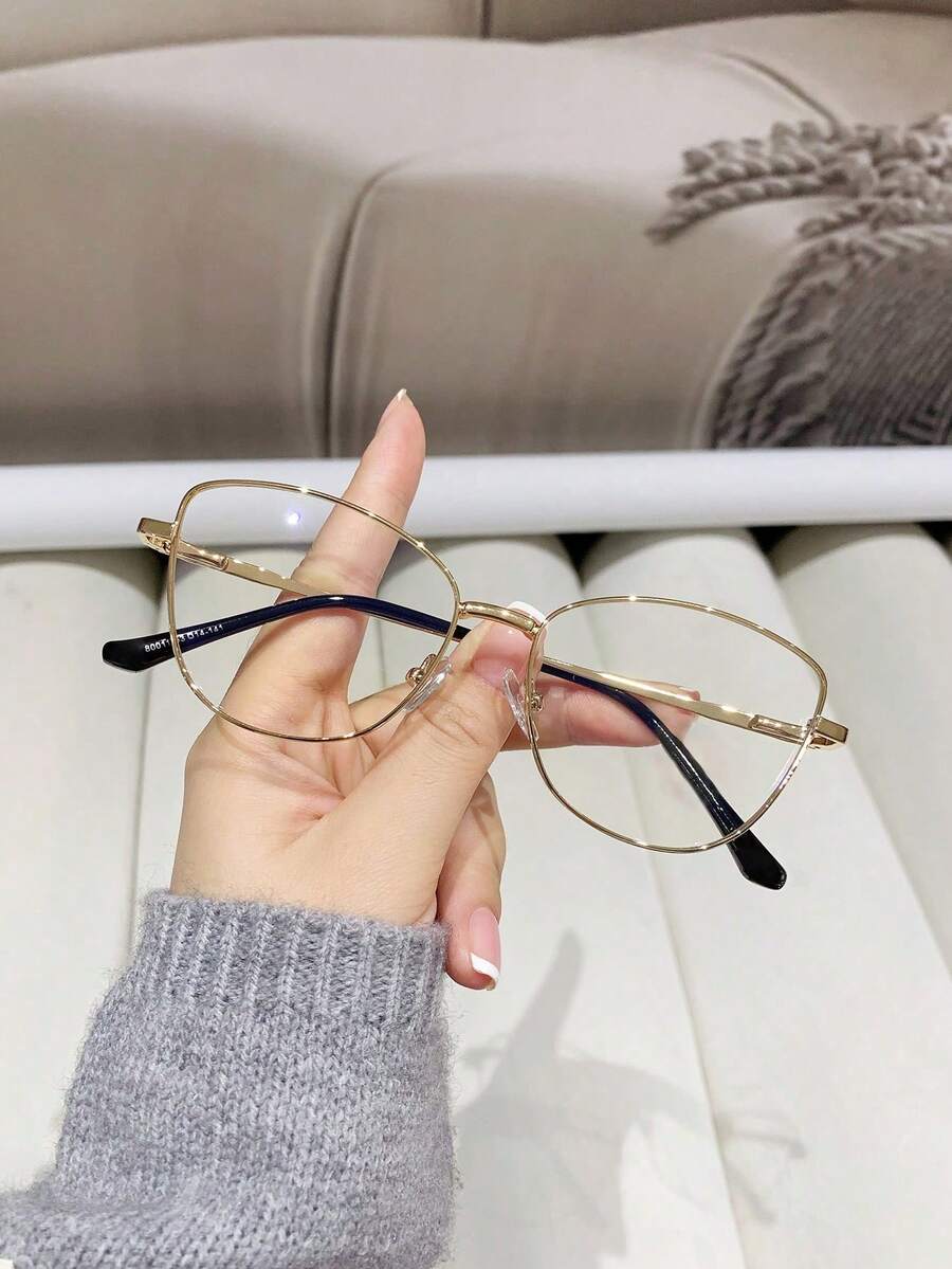 1 Cặp kính mắt mèo gọng kim loại màu vàng dành cho nữ, kiểu dáng thời trang và đa năng, phù hợp để đeo hàng ngày và làm phụ kiện. - Vàng - Xem 1