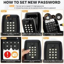 Key Lock Box For Outside, Waterproof Key Lockbox With 12-Digit Push Button Combination And Removable Shackle, Resettable Code Keys Storage Box For Door Handle, House, Retail Store, Garage - Black - View 3