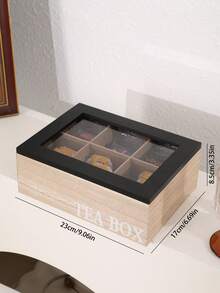 1pc Wooden 6 Compartment Tea Bag Storage Box Coffee Bag Organizer, Multi-Functional Transparent Top Lid Case Back To School - Wood Color - View 15