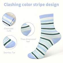 Women Striped Socks, Cute Ankle Calf Sock For Women Cotton Knit Size 5-9, Medium Casual Women's Novelty Socks{Inchsize_nameinch:Inch5-9inch,Inchcolor_nameinch:InchStripedFWineredssinch} - 紅色的 - 查看 3