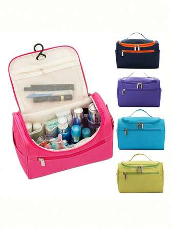 1个大容量旅行洗漱包 - 多功能化妆包，男女通用拉链化妆品收纳袋，耐用牛津布材质，户外旅行必备，女士礼物，圣诞礼物，女士送礼佳品