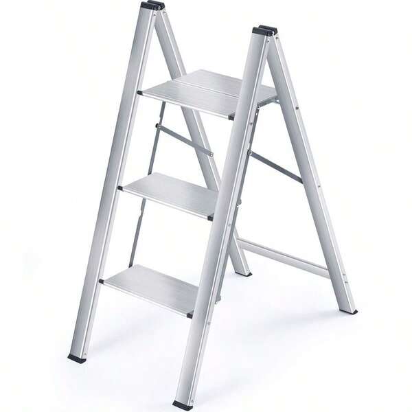 Step Ladder, 3 Step Aluminium Folding Step Stool, Portable Ladder With Large Platform,Slim Household Stepladder W...