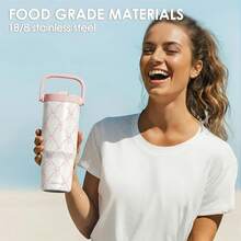 Pink Bow Stainless Steel Straw Lid Tumbler 30oz With Carry Handle For Women Girls, Insulated Travel Coffee Cup, Gift For Sports Outdoor Workout Christmas Birthday - 弓3 - 查看 6