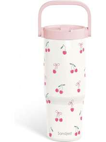 Pink Bow Stainless Steel Straw Lid Tumbler 30oz With Carry Handle For Women Girls, Insulated Travel Coffee Cup, Gift For Sports Outdoor Workout Christmas Birthday - Quả anh đào 2 - Xem 1