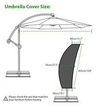 Capa para guarda-sol descentralizado, capa para guarda-sol de pátio, capa para guarda-sol externo, capas para guarda-sol de braço articulado, capas para guarda-sol externo, impermeável, 420D, preta, guarda-sol de braço articulado descentralizado