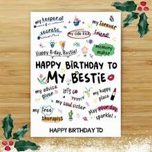 Tarjeta de felicitación de cumpleaños para la mejor amiga - "¡Feliz cumpleaños, amiga!" Con etiquetas divertidas como "Terapeuta gratis" "Creadora de recuerdos" (Incluye sobre) - Multicolor - Ver 11