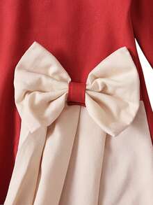 2pcs/Set Young Girls Long Sleeve Bowknot Maxi Dress + Headscarf - Red - View 7