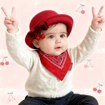 New Year Baby Outfit - Cherry Red Wool Beret Hat + Red Scarf, Newborn Photography Props For New Year Celebration, 100 Days Party, Holiday Outfit, 1st Birthday Gift