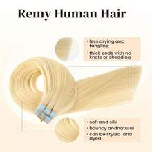 20PCS 50G Blonde Tape In Extensions Real Human Hair Color 613# Bleach Blonde Natural Seamless Tape In Hair Extensions Human Hair  Double Sided 16-26 Inch Hair Extensions Tape Ins Add Volume For Woman Everyday Hairstyle Cosplay Party Halloween Use - S613 - 查看 4