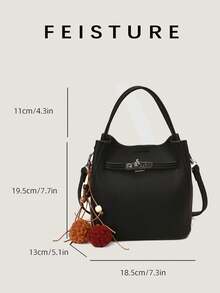 1pc FEISTURE Litchi Texture Minimalist Elegant Women's Handbag, Fashion Shoulder Crossbody Bag (With Small Pouch), Free Accessory Charm For Store Followers, Suitable For Daily Outing, Dating, Commuting - Black - View 6