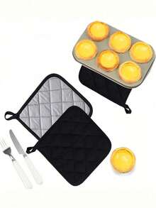 2pcs/4pcs Black Square Heat Resistant Pot Holder Pad,Heat Resistant Non-Slip Pot Holders,Kitchen Microwave Oven Heat Insulation Mat,Home And Kitchen Must-Haves, Kitchen Utensils And Equipment As Christmas Practical Gifts - Multicolor - View 1