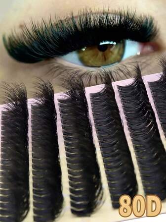 80D多尺寸混合D型卷翘设计，280片8mm-16mm猫眼假睫毛，3D自然柔软假睫毛，蓬松烟熏妆感，适合日常、派对、舞台、旅行妆容，感恩节和万圣节眼妆必备，精美礼品，新手友好