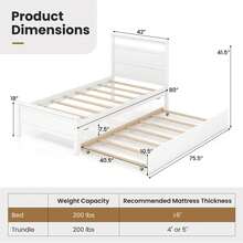 Twin Size Platform Bed W/ Trundle Pull-Out Trundle Headboard & Footboard - mặc định - Xem 2