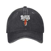 Men's Baseball Cap With Jesus Graphic & "BLACK JESUS" Text - Breathable Streetwear Summer Hat, Machine Washable Christian Faith Design For Outdoor Sports & Casual Wear - Màu xanh hải quân - Xem 1