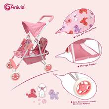 ANIVIA Brand Double Seat Doll Stroller, Suitable For 11"-18" Dolls, Toy Stroller For Children 3+ Years Old, Equipped With Quiet Wheels And Comfortable Handle, Ideal Children's Holiday And Birthday Gift - Pink - View 4