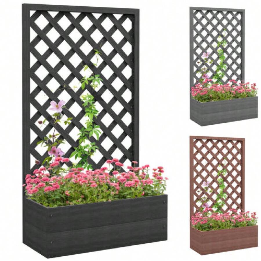 Raised Garden Bed With Trellis Planter Box Outdoor - 黑色 - 查看 1