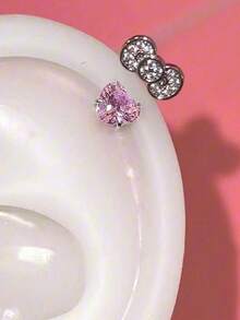 1件亮粉色蝴蝶结耳夹，精致马蹄形耳环，女士款 - 蝴蝶結愛心款 - 查看 2