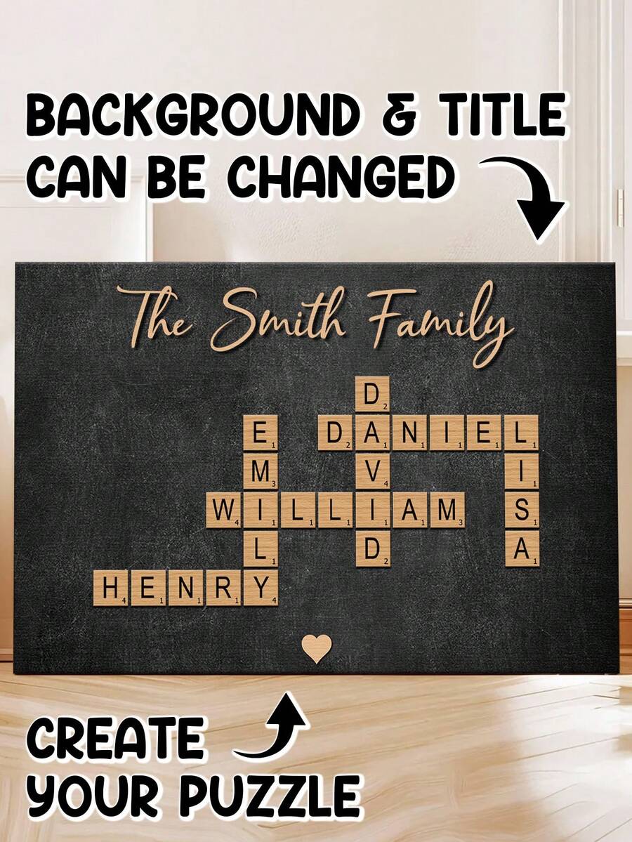 Catygift Customized Name - Instant Family Crossword Game Art - Personalized Framed Canvas Print (Not Celebrity Poster Wall Decor) - Christmas Gift For Family