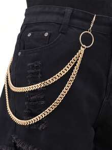 畅销时尚双层金属裤链，百搭简约牛仔服饰配饰 - 金色 - 查看 5