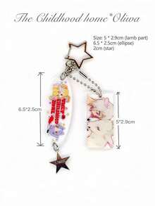 Y2K风格女孩与绵羊亚克力吊坠，可爱配饰，背包和手提包的理想礼物之选，梦幻系列闪亮少女风 - 彩色 - 查看 6