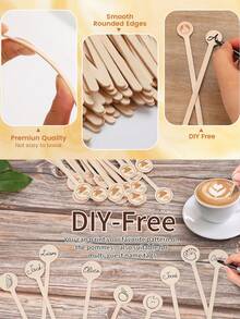 50/100/106PCS Disposable Coffee Stir Stick Set - DIY Smile Pattern Design With Heart-Shaped Coasters, Valentine's Day Gift, 5.9-Inch Round Head, Compact & Easy To Grip
