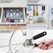 1pc Easy-Grip Stainless Steel Can Opener - Multi-Functional Jar And Bottle Opener With Sharp Blade, Non-Slip Handle, Ideal For Home Kitchen, Restaurant, BBQ And Outdoor Picnics - màu đen - Xem 6