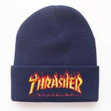 1pc Fashion Flame Letter Embroidered Knitted Hat Unisex Beanie Cold Hat Unisex, Autumn Winter Warm Knitted Hat, Lightweight And Warm Outdoor Hat Men And Women,Valentine's Day Couple's Accessories, Beanie - 螢光綠 - 查看 8