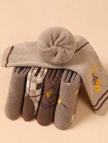 1/5 Pairs Women Plaid & Tulip Pattern Thermal Lined Warm Comfortable Casual Mid-Calf Socks