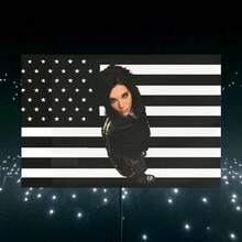 1pc Bill Kaulitz & Tokio Hotel Fan Wall Flag - American Flag Design With Bill Kaulitz Portrait, Horizontal Music Band Decor For Home, Office, Concerts - Unique Tokio Hotel Gift For Fans , Home Decoration, Portrait Print, Premium Finish, Fan Merchandise, Pop Culture Lovers - 彩色 - 查看 1