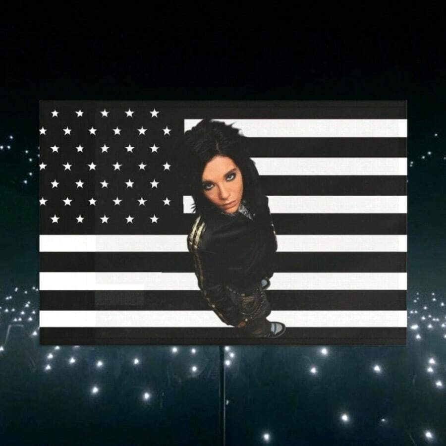 1pc Bill Kaulitz & Tokio Hotel Fan Wall Flag - American Flag Design With Bill Kaulitz Portrait, Horizontal Music Band Decor For Home, Office, Concerts - Unique Tokio Hotel Gift For Fans , Home Decoration, Portrait Print, Premium Finish, Fan Merchandise, Pop Culture Lovers - 彩色 - 查看 1