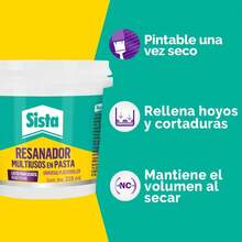 Sista Resanador Multiusos, pasta suave para resanar, sellador de grietas, hoyos, techos y plafones, no se agrieta ni pierde volumen, resanador de paredes blanco, 1X225ml - 1 - Ver 7