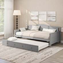Twin Size Daybed With Trundle Solid Wood Sofa Bed With Slats Support Guest Bed - 預設 - 查看 5