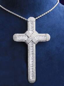 DUBSS 男士镶钻十字架项链吊坠，5A级立方氧化锆镀金嘻哈饰品 - Cross - 查看 5