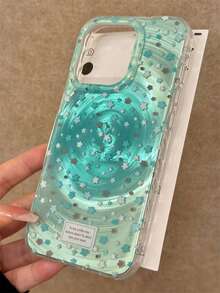Summer Mint Green Gradient Smudge Star Swirl Pattern Phone Case Compatible With IPhone 17Promax 17Pro 17 16Promax 15 Promax 14 Plus 13 12 Pro Max 11 Stylish Orange Glossy Jelly Soft Protect Back Cover
