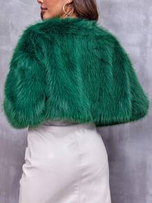 Women's Cropped Faux Fur Jacket, Petite-Friendly Short Length For A Taller Look, Fluffy Shaggy Open Front Cardigan Coat, Oversized Yet Slim-Look Fit For Petite To Curvy Figures, Casual Fall Winter Style For Going Out, Party, Streetwear & Daily Wear, Faux Fur Jacket Coat, Christmas & New Year Gift - 墨綠色 - 查看 4