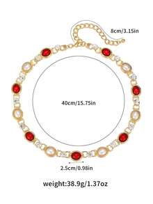 1 Piece Elegant Red Imitation Gemstone Necklace For Women ,Copper Alloy Chain Plated 14K Gold,Faux Pearl Necklace,Perfect Gift For Mother's Day,Valentine's Day,Wedding,Christmas Day