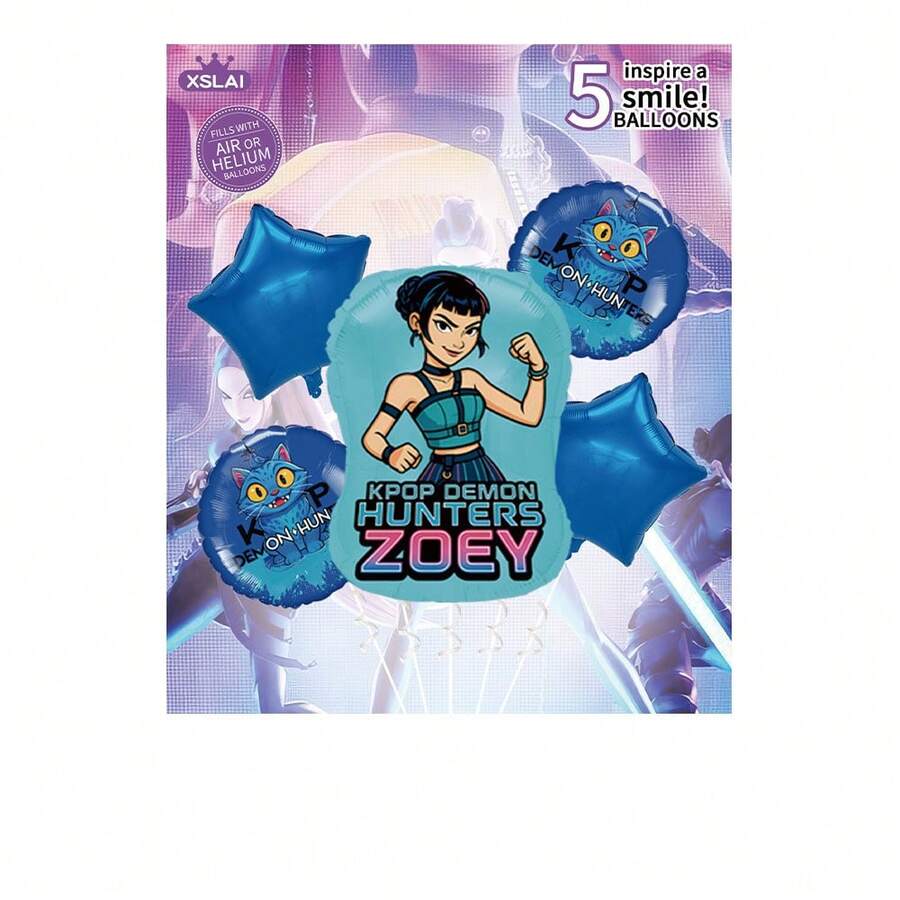 1 set/5 st kreativa ballonger med anime-tema och tillbehör till födelsedagsfeststämning. Födelsedagsballonger, födelsedagsfestballonger, temafestballonger, - Multifärgad - Visa 1