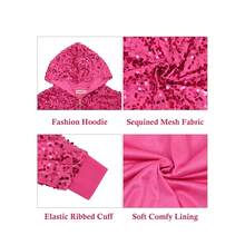 Women's Sequin Zip-Up Hooded Jacket With Ribbed Hem And Long Sleeves For Party Wear - Hot Pink - View 6