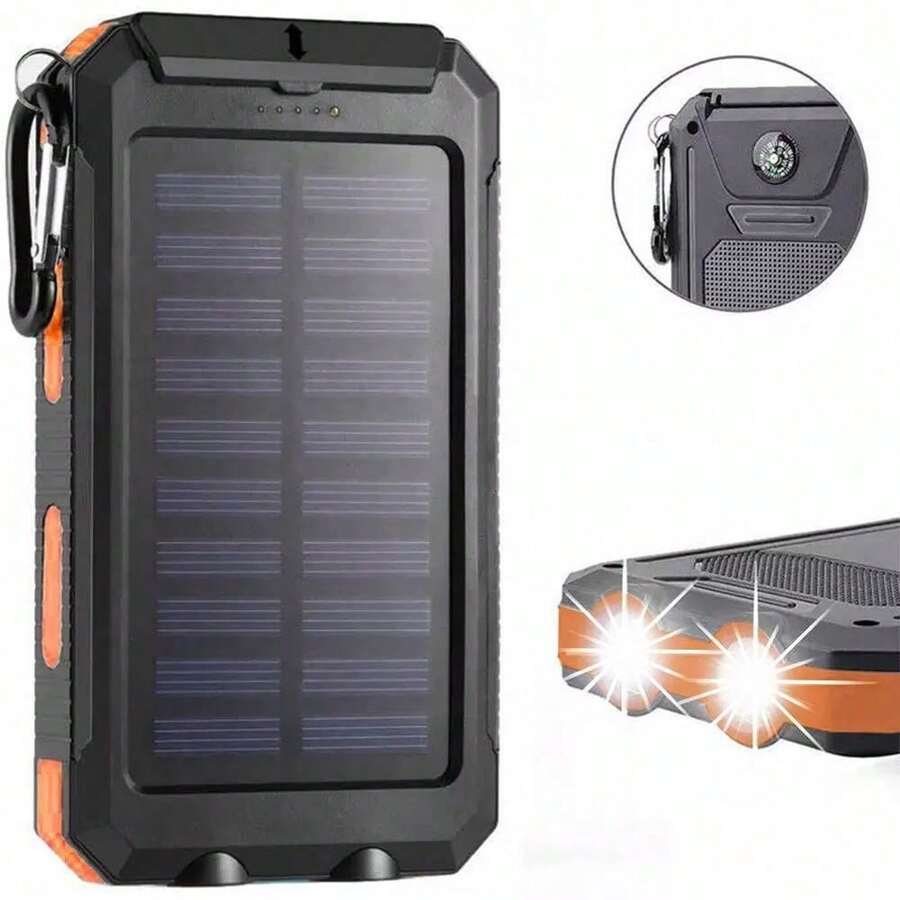 Cargador solar de 20 000 mAh, portátil, con panel solar, QC3.0, puerto USB dual, ideal para todo tipo de celulares y dispositivos electrónicos. Duradero, ideal para viajes y camping. Linterna LED. - color naranja - Ver 1