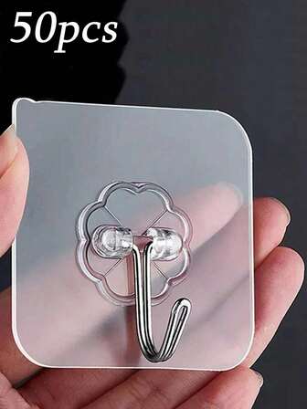 强力透明墙钩 - 休闲风格，易于安装，无需钻孔，塑料心形实用挂钩，适用于厨房和浴室，浴室收纳，浴室装饰，秋季装饰，返校季装饰