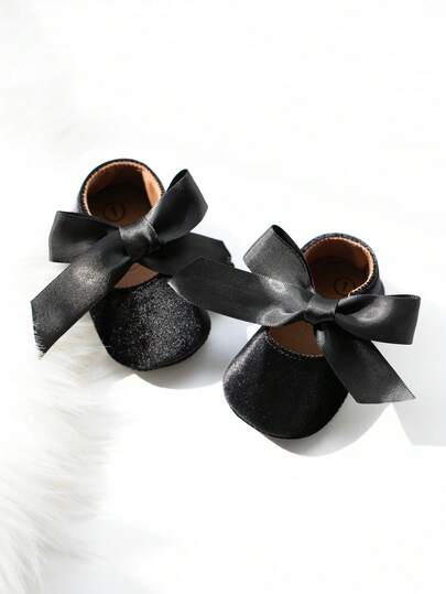 Casual Comfortable Ribbon Bow Flat Shoes For Baby Girls, Daily Wear