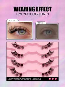 Asiteo 7 Pairs Natural Half-Strip Fake Eyelashes, Cat Eye Effect, Transparent Band, Lightweight & Fluffy, Soft Wispy Lashes At Outer Corners - Half Eyelashes - View 4